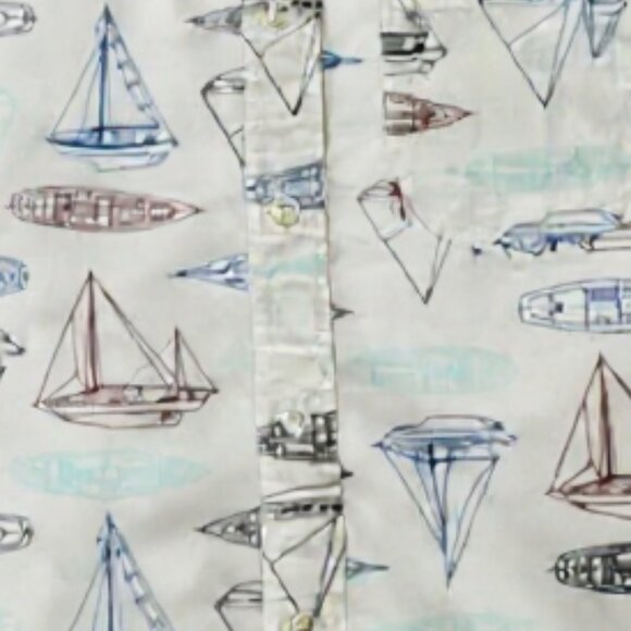J.Crew Hawaiian Multi Boat on white Short sleeve Men Shirt Size Large - Picture 3 of 3